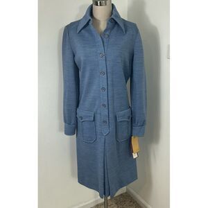 Vintage 70s Butte Knit Leisure Shirt  Dress New Old Stock Wool Blue 12 Medium‎